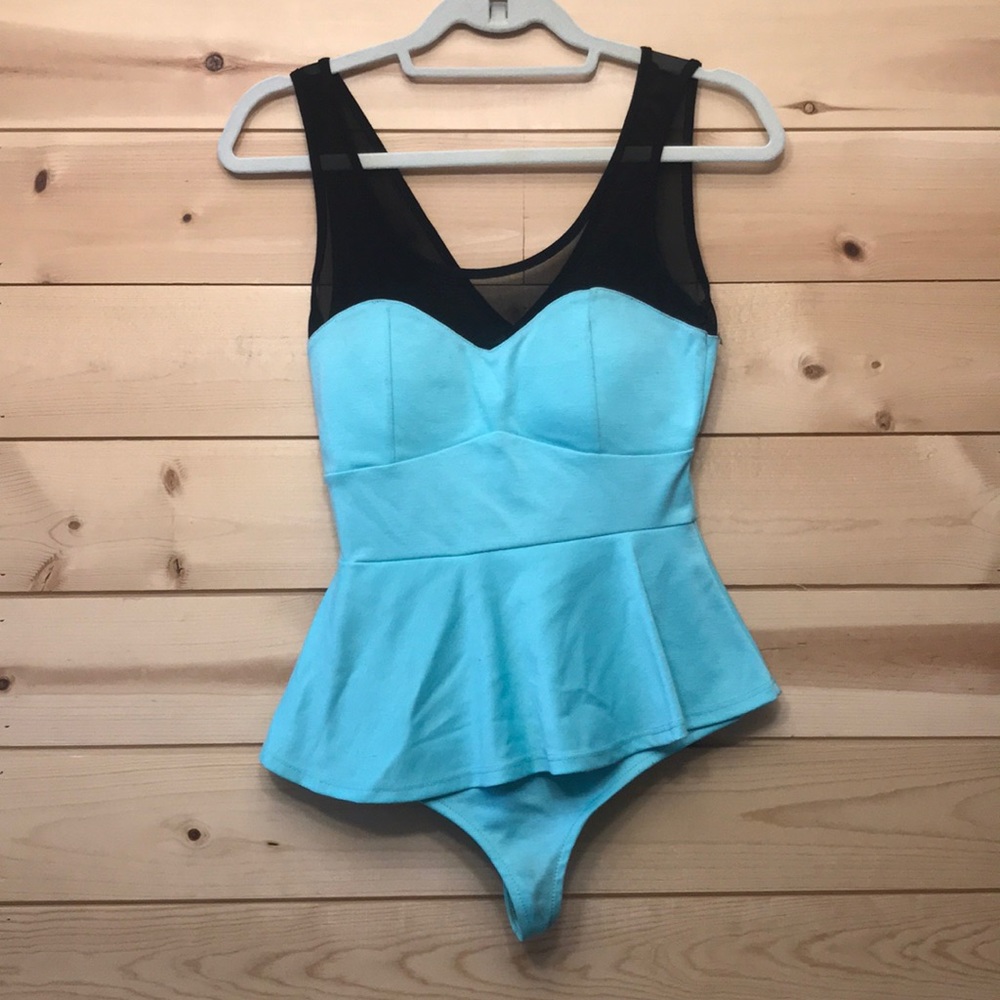Blue and black mesh body suit size S with peplum - Picture 1 of 3